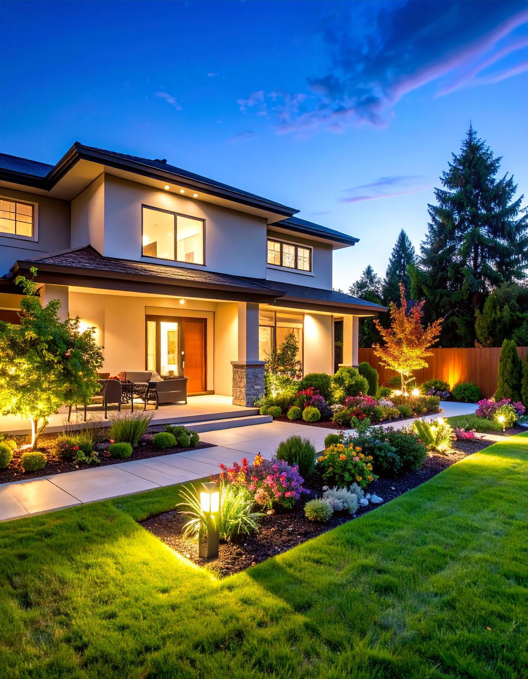 AI Powered Outdoor Lighting with Dynamic Atmosphere Control - 25 AI Landscape Design Ideas