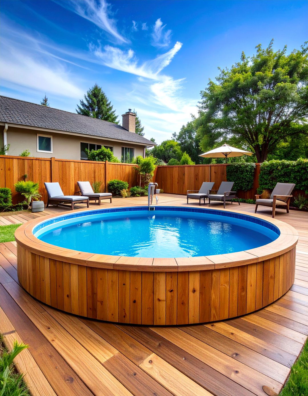 Above Ground Pool with Wooden Surround - 25 Backyard Pool Ideas on a Budget