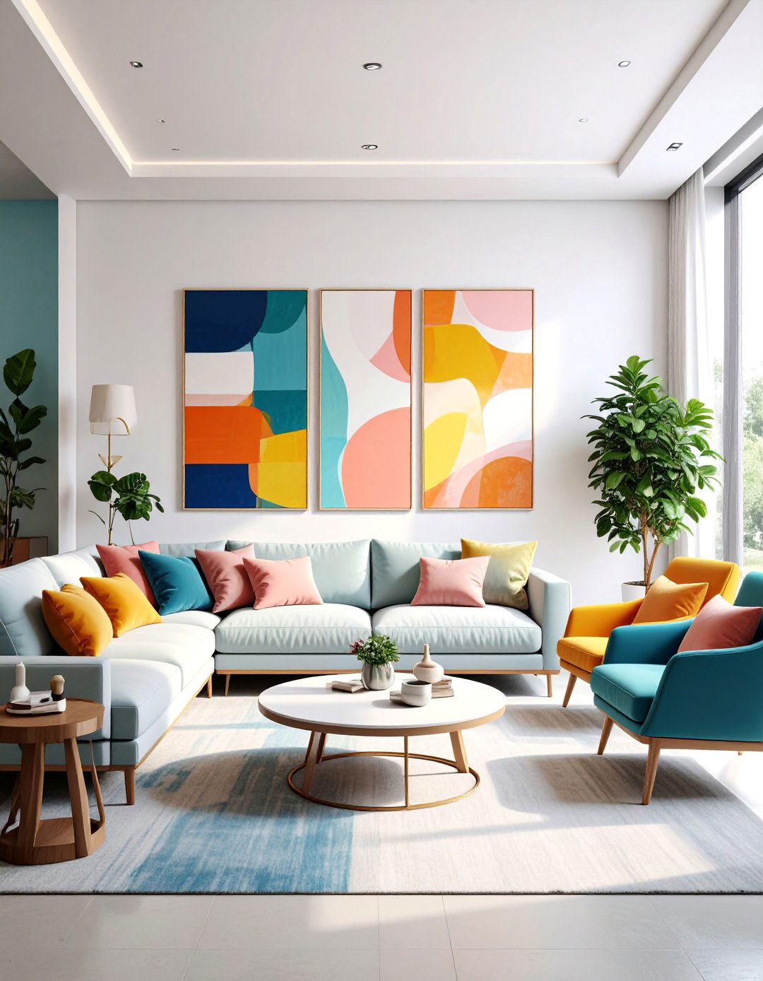 Abstract Art Gallery Wall Living Room - 25 Mid-Century Modern Living Room Ideas