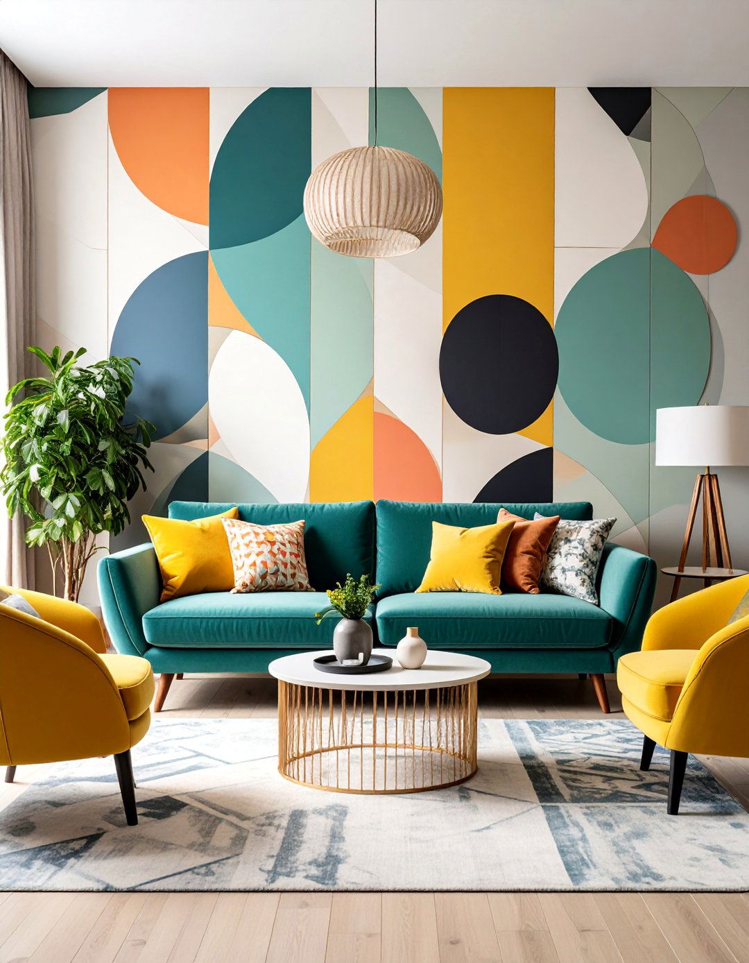Abstract Geometric Wall Mural with Bold Patterns - 25 Wall Mural Ideas