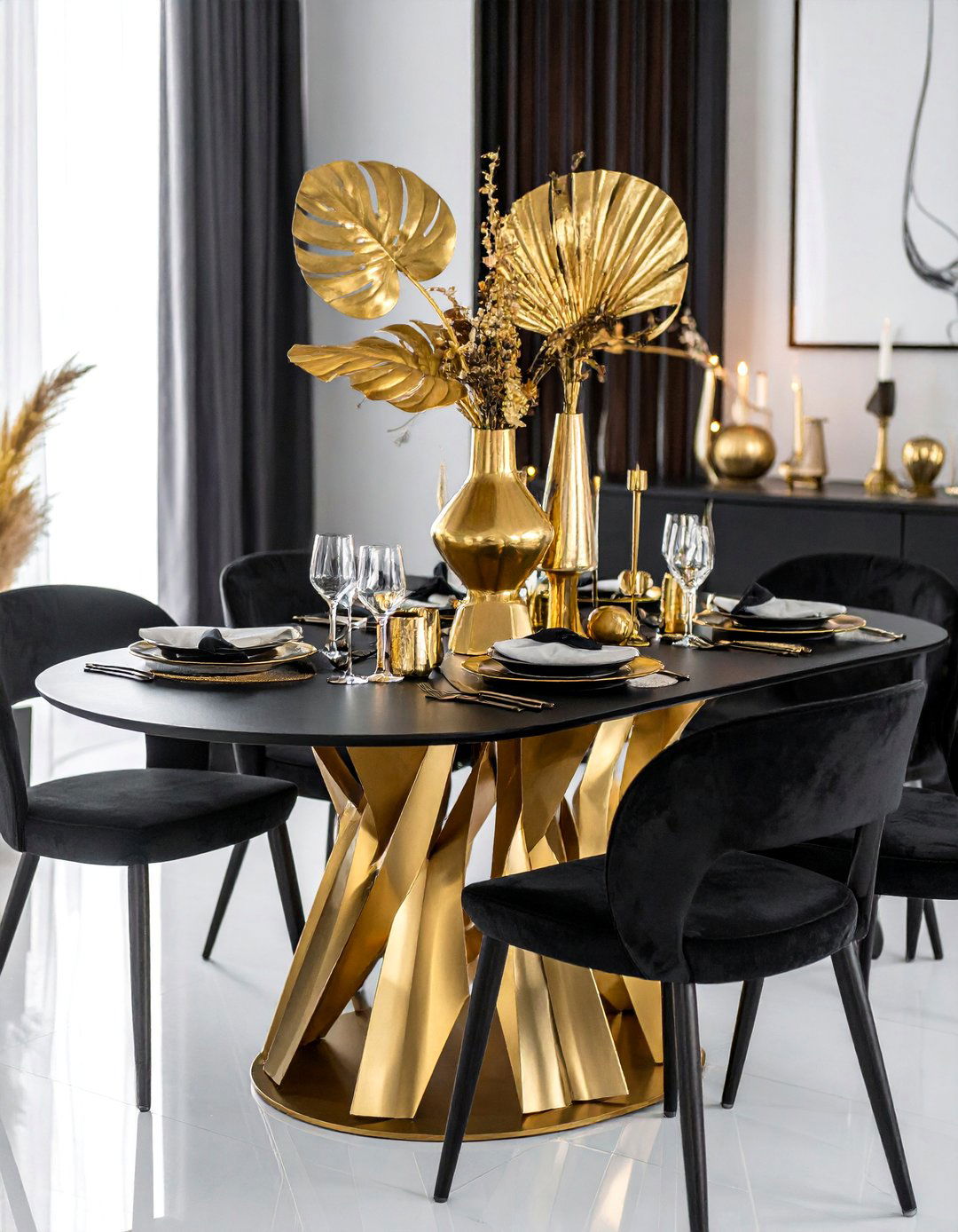 Abstract Sculpture Garden - 25 Black and Gold Centerpiece Ideas