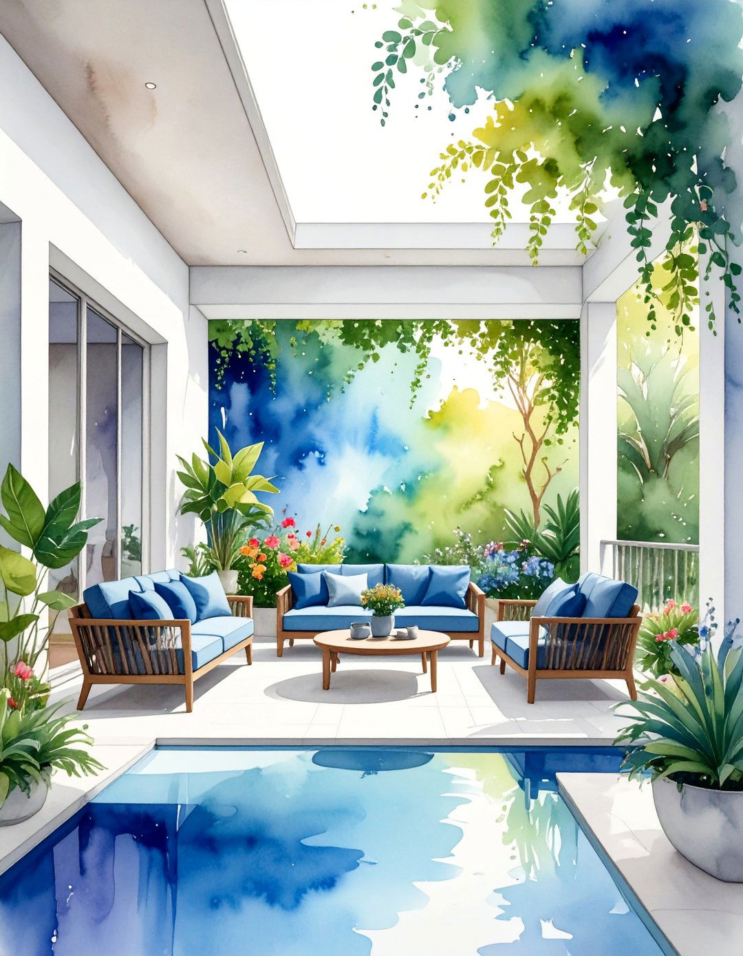 Abstract Watercolor Splash Art - 25 Painted Concrete Patio Ideas