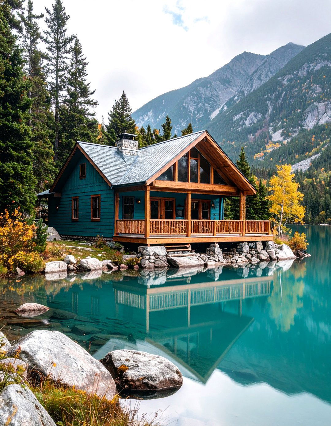 Adirondack Camp Teal Blue Rustic Elegance - 25 Blue House Siding With White Trim