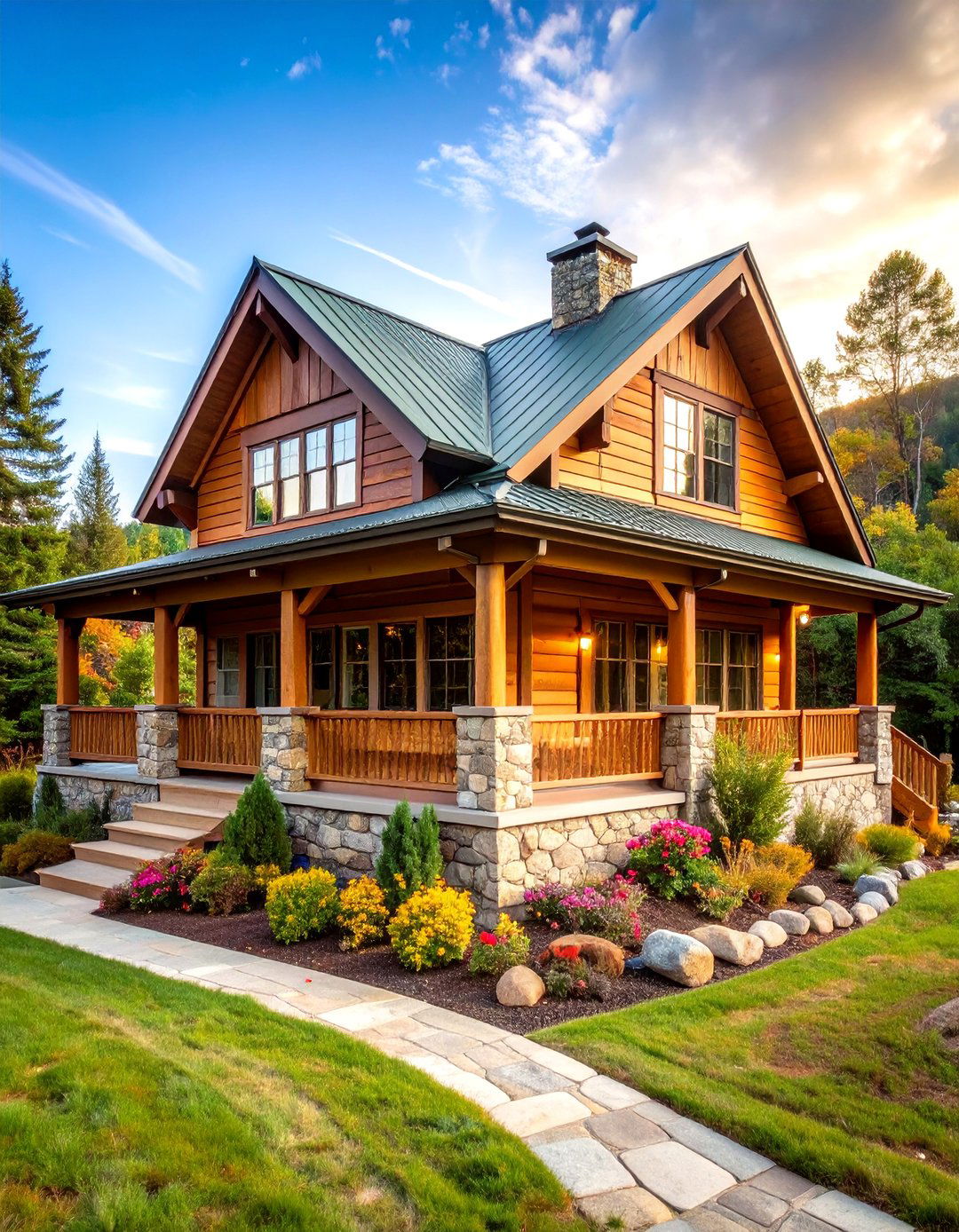 Adirondack Style Cream Chinking with Brown Log Construction - 25 Cream and Brown House Exterior Ideas