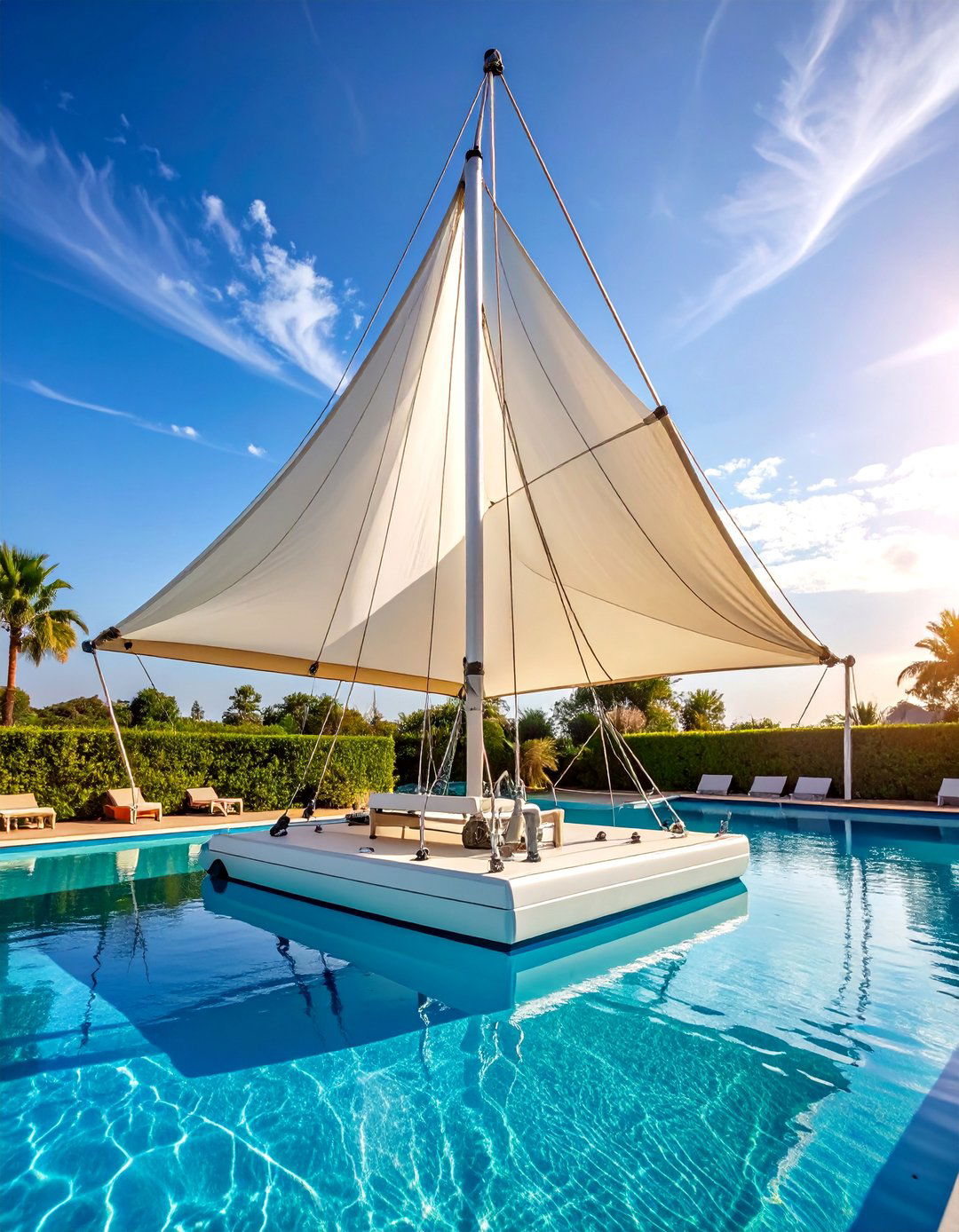 Adjustable Sail Shade with Pulley System - 25 Pool Shade Ideas
