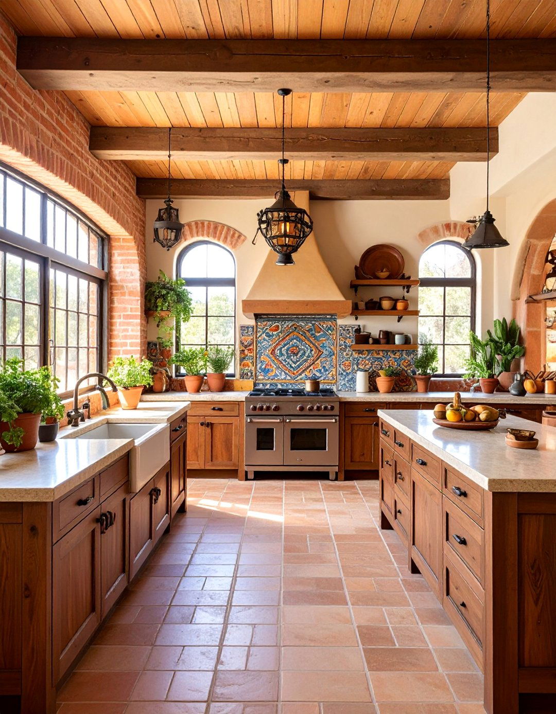 Adobe Brick Kitchen with Textural Walls - 25 Southwestern Kitchen Ideas