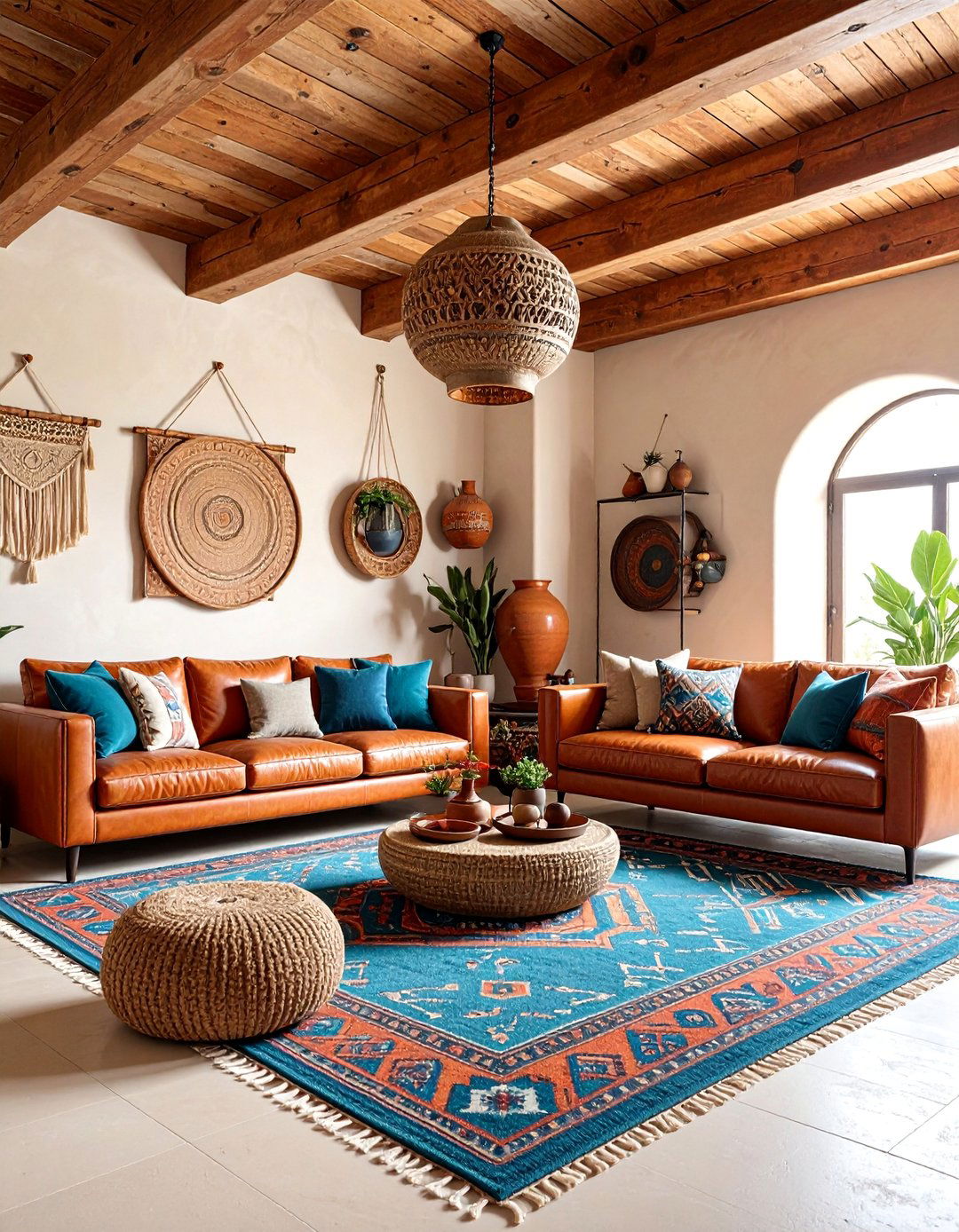 Adobe Inspired Living Room with Exposed Vigas - 25 Southwestern Decor Ideas