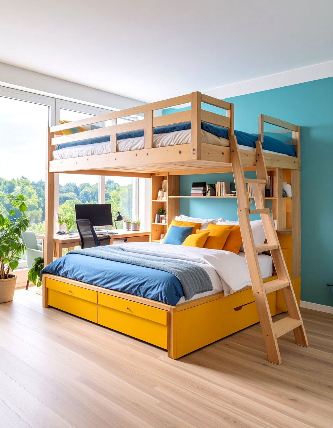 Adult Sized Full Platform Loft Bed with Office Underneath - 25 Loft Bed Ideas