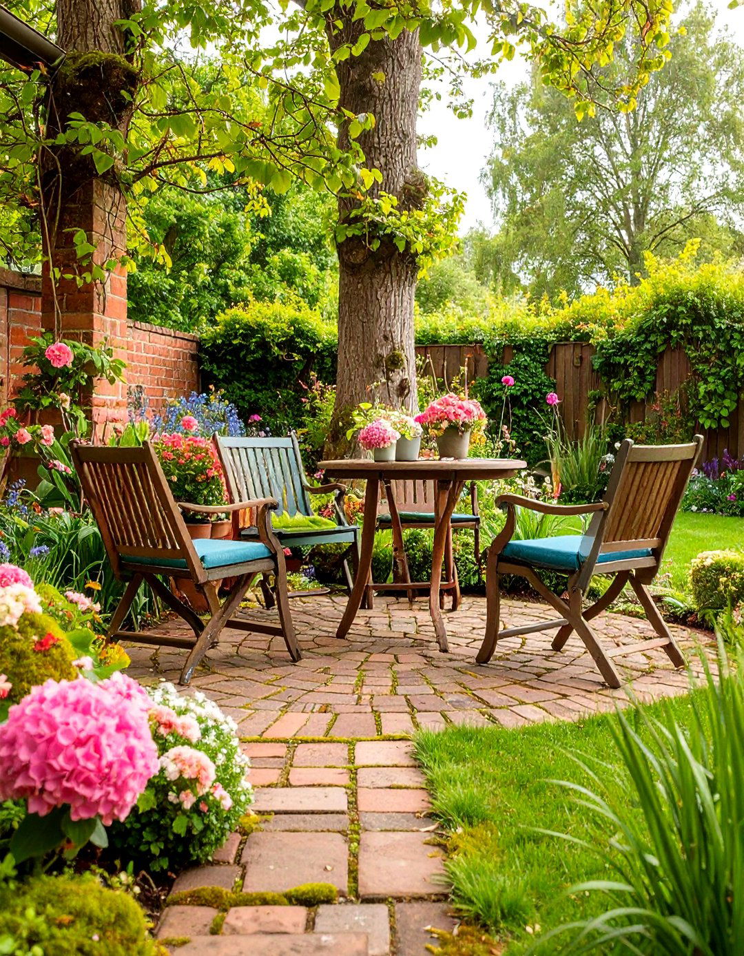 Aged Brick Patio with Moss Accents - 25 Brick Patio Ideas