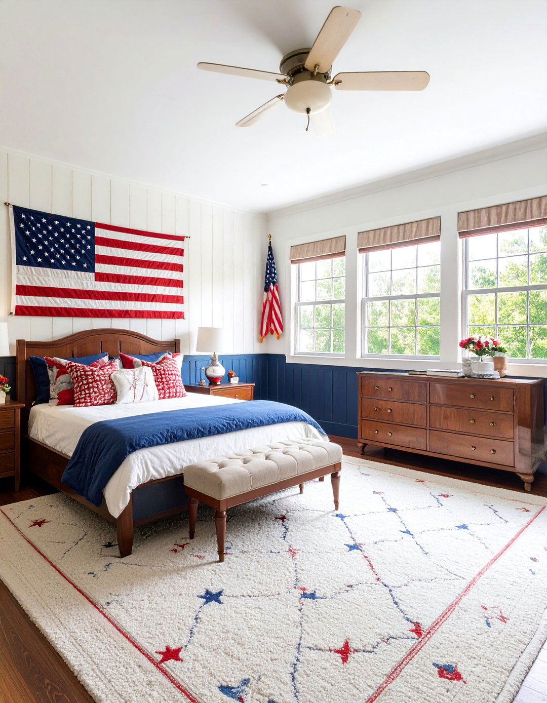 All American Baseball Room with Patriotic Red White and Blue Theme - 25 Baseball Room Decor Ideas