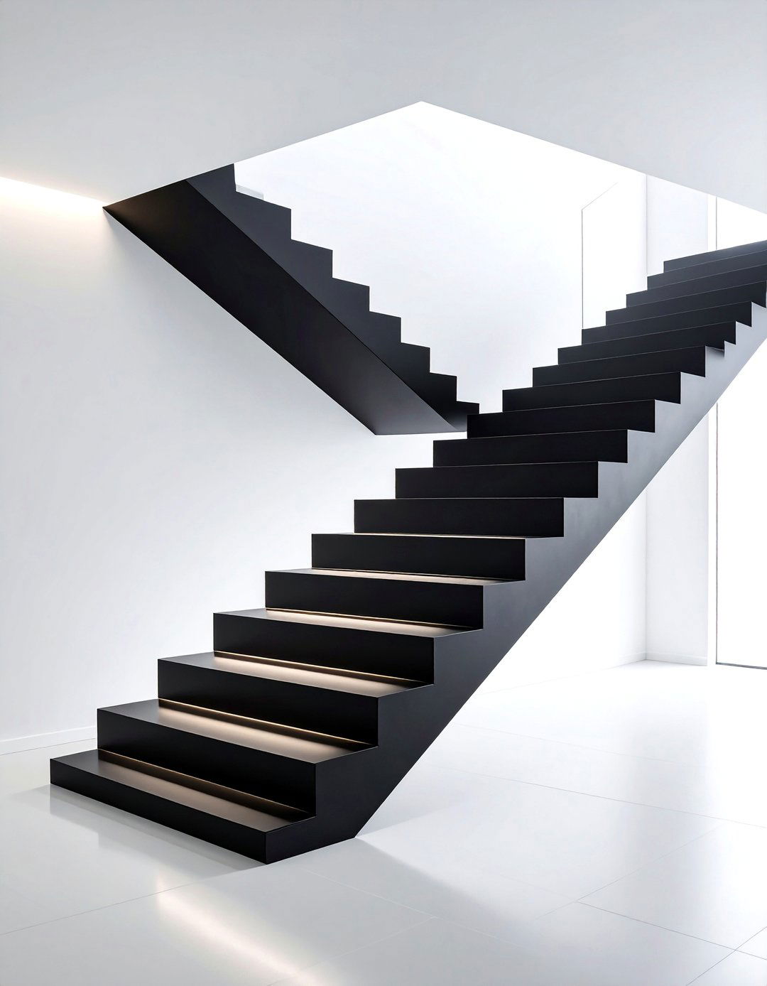All Black Minimalist Staircase with Hidden Lighting - 25 Modern Staircases