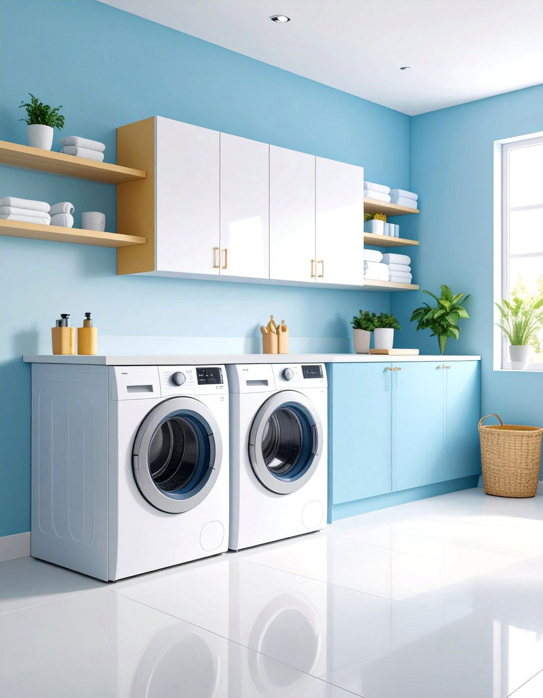 All White Minimalist Laundry Room with Hidden Storage - 25 White Laundry Room Ideas