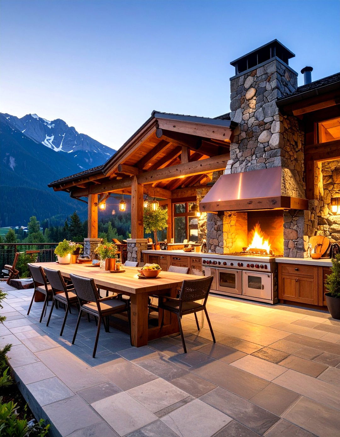 Alpine Lodge Kitchen with Stone and Timber - 25 Luxury Outdoor Kitchen Ideas