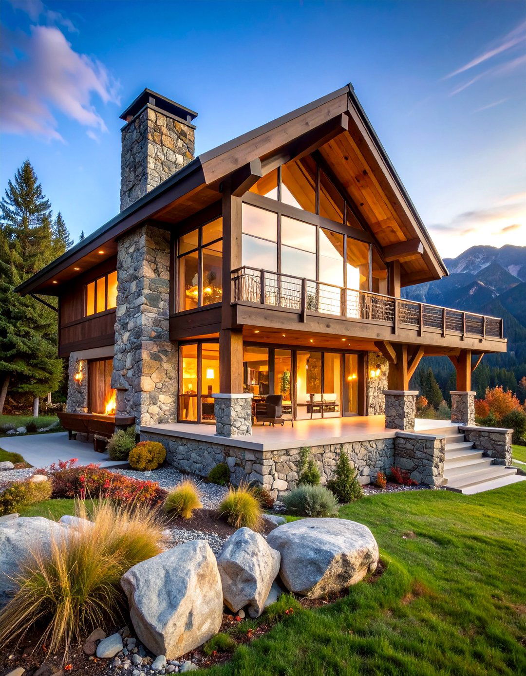 Alpine Lodge Pavilion with Massive Stone Chimney - 25 Backyard Pavilion With Fireplace