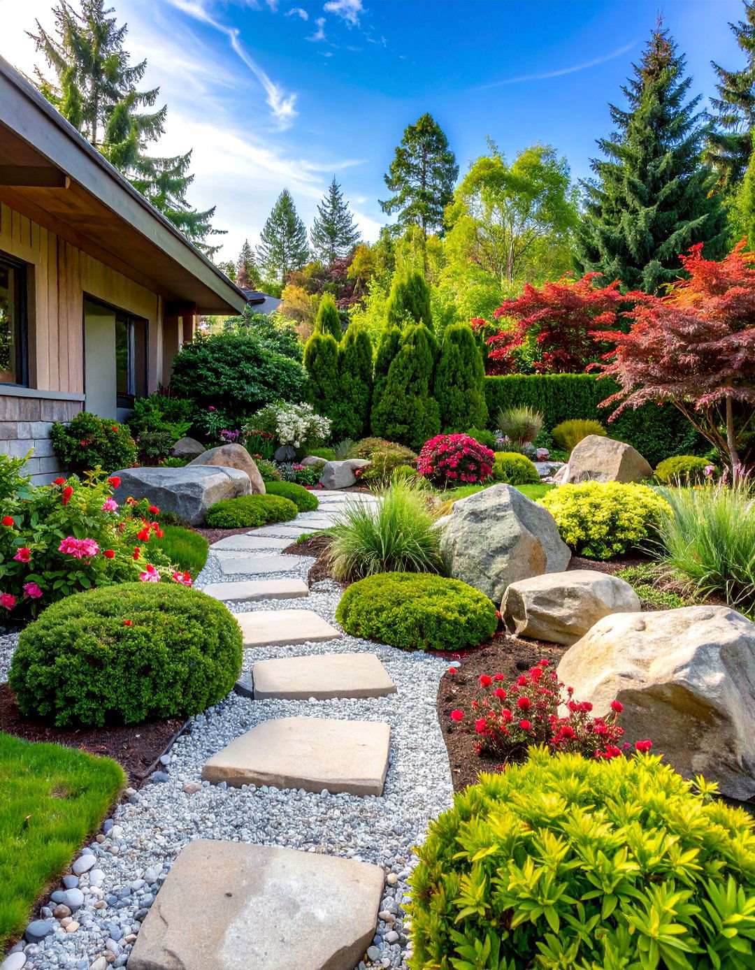 Alpine Rock Garden with Evergreen Accents - 25 Front Yard Landscaping Ideas With Rocks and Mulch