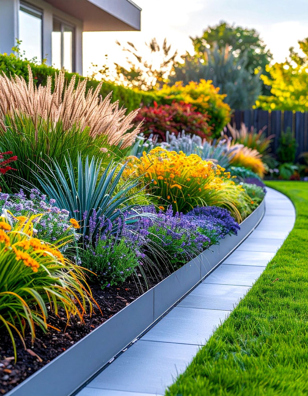 Aluminum Garden Border with Contemporary Plantings - 25 Low Maintenance Garden Border Ideas