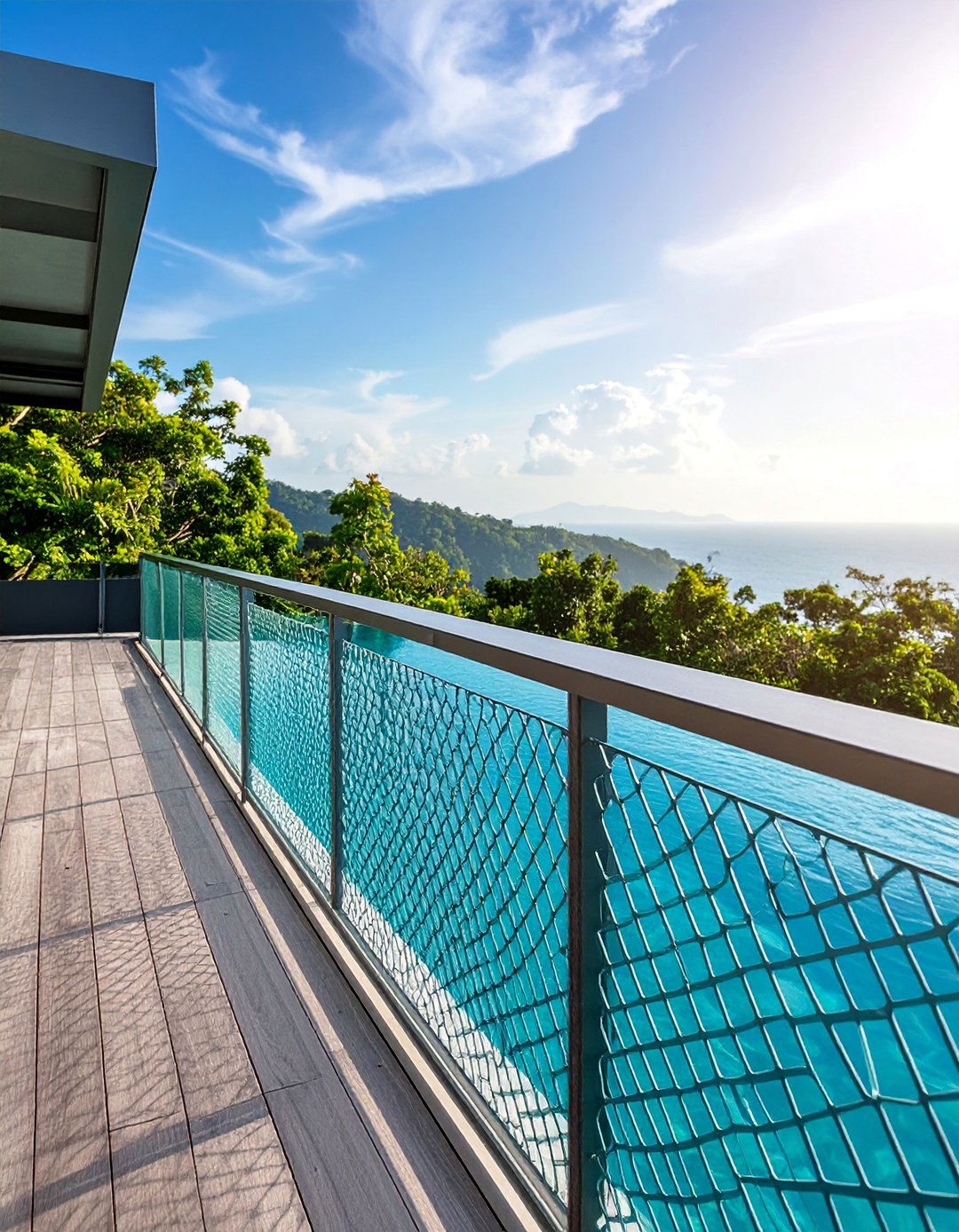 Aluminum Mesh Panel Railing System - 25 Pool Deck Railing Ideas