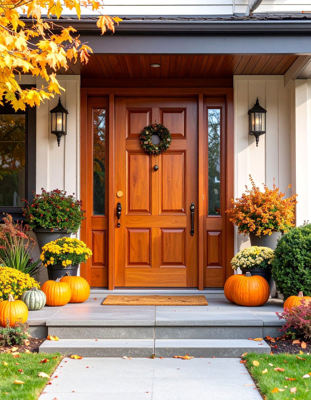 Amber Brown Front Door with Mid Century Modern Elements - 25 Brown House Front Door Colors