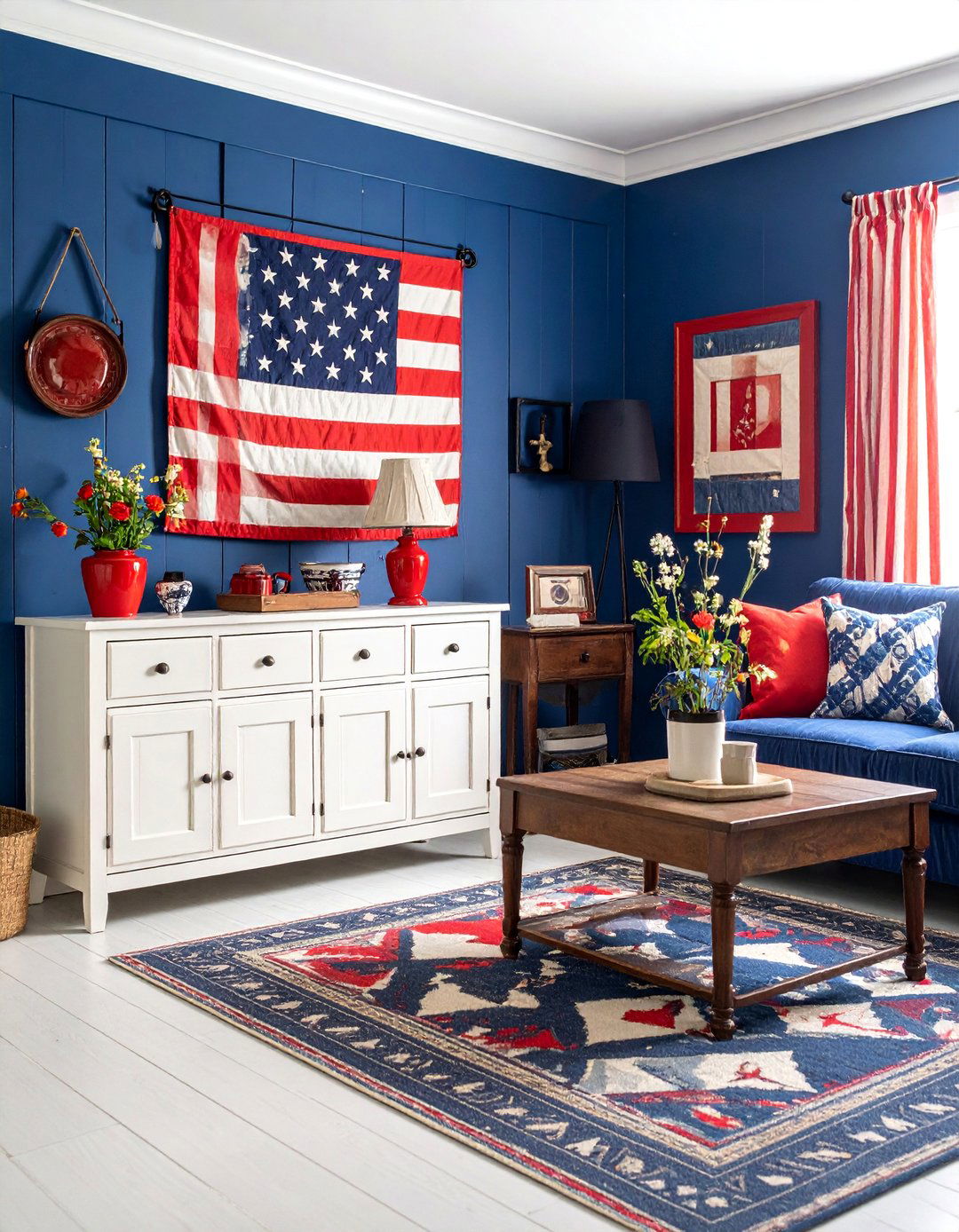 Americana Primitive Red White and Blue - 25 Primitive Living Room Ideas