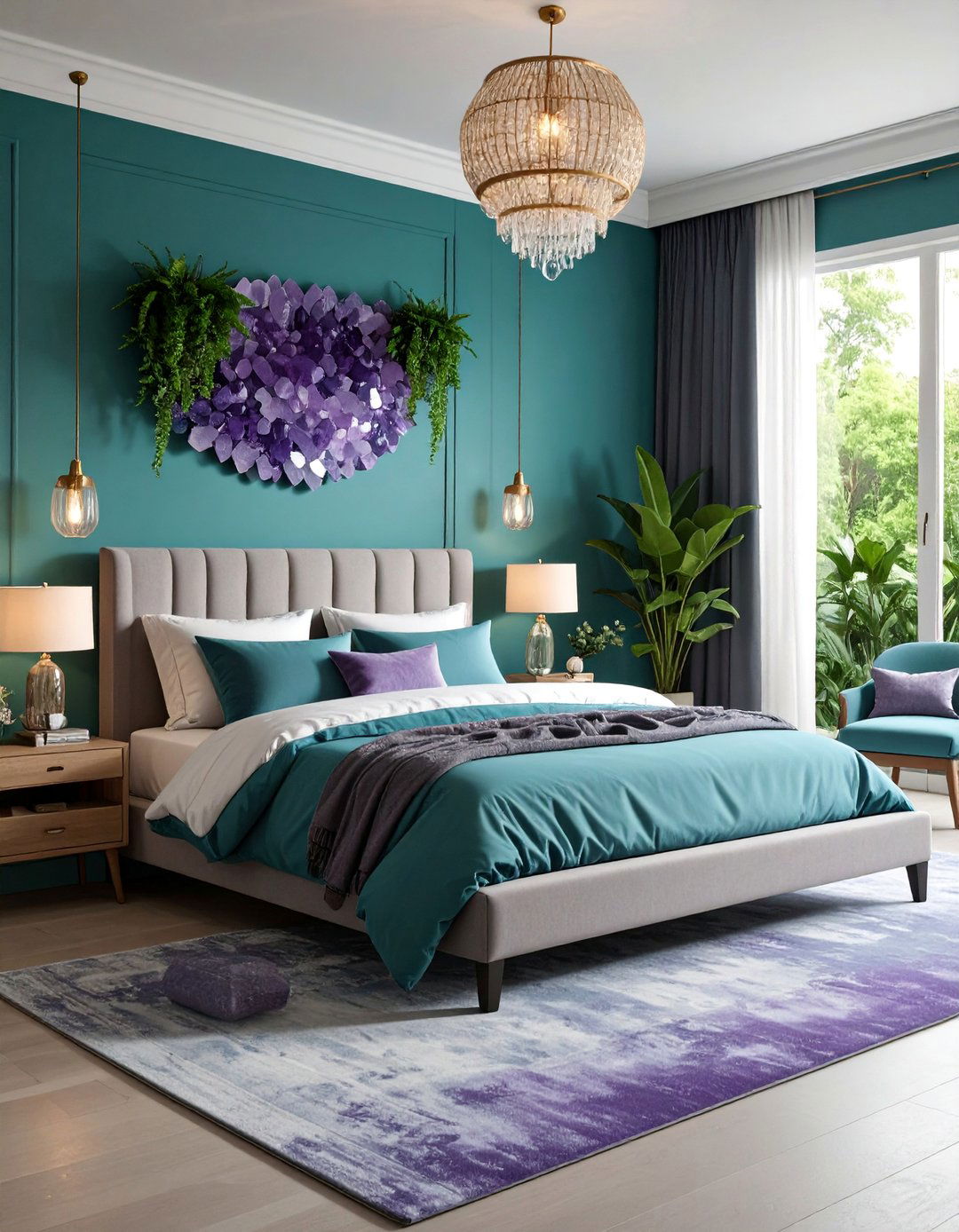 Amethyst Crystal Wall Art with Periwinkle Painted Accent Wall - 25 Blue and Purple Bedroom Ideas