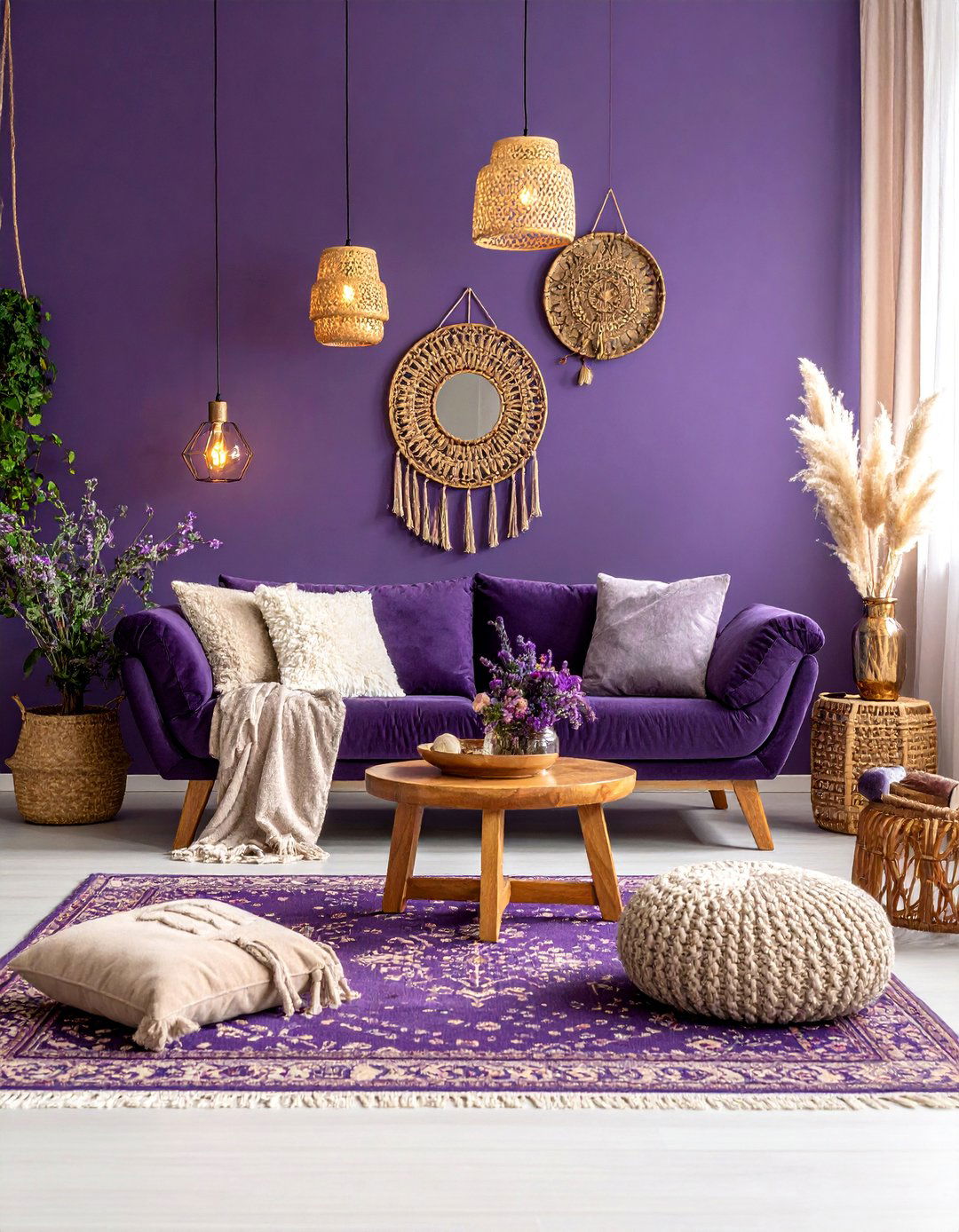 Amethyst Purple Bohemian Living Room - 25 Colorful Living Room Ideas