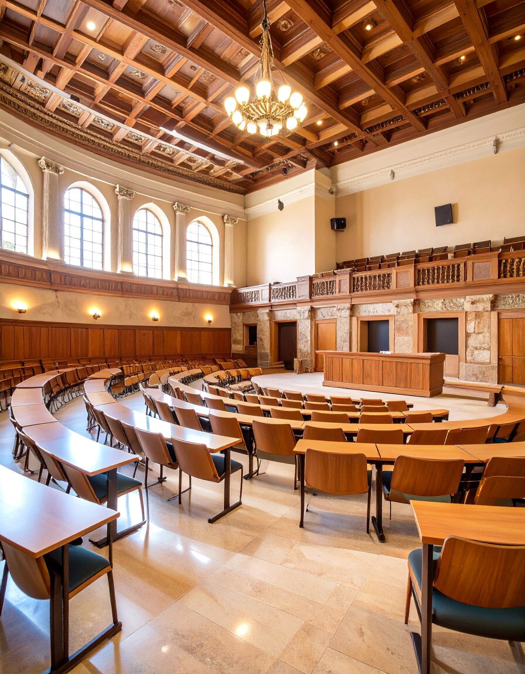 Ancient Philosophy Classroom with Amphitheater Seating - 25 Dark Academia Interior Design Ideas