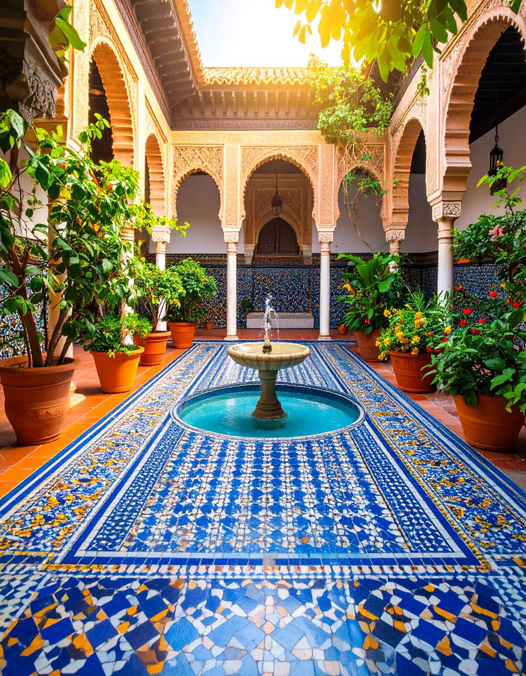 Andalusian Tile Showcase Courtyard - 25 Spanish Courtyard Ideas