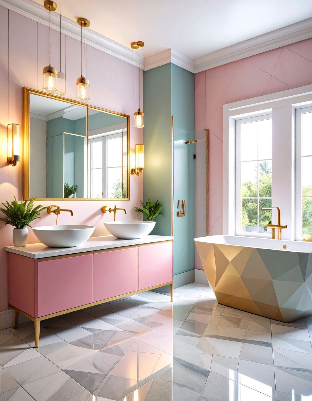 Angular Basin Design Art Deco Bathroom - 25 Art Deco Bathroom Ideas