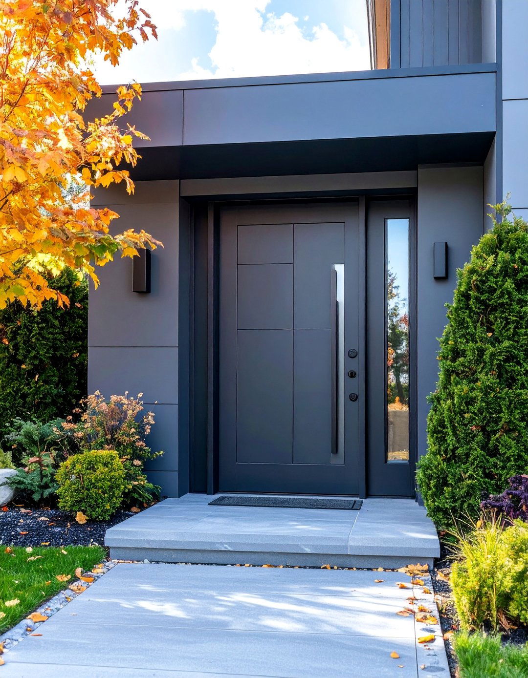 Anthracite Grey Pivot Door with Concealed Hinges - 25 Grey Front Door Ideas