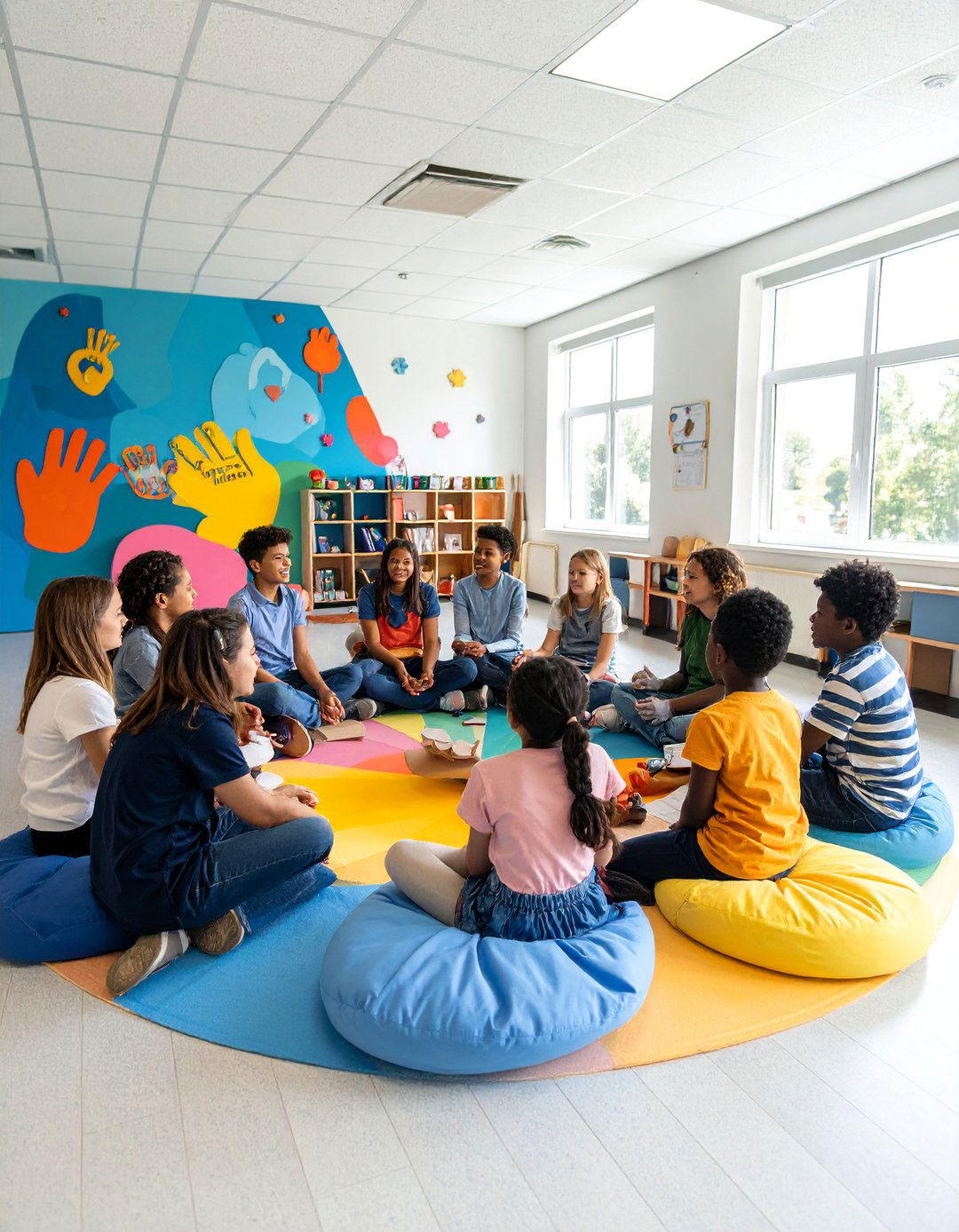 Anti Bullying Kindness Mural with Positive Behavior Messages - 25 School Mural Ideas