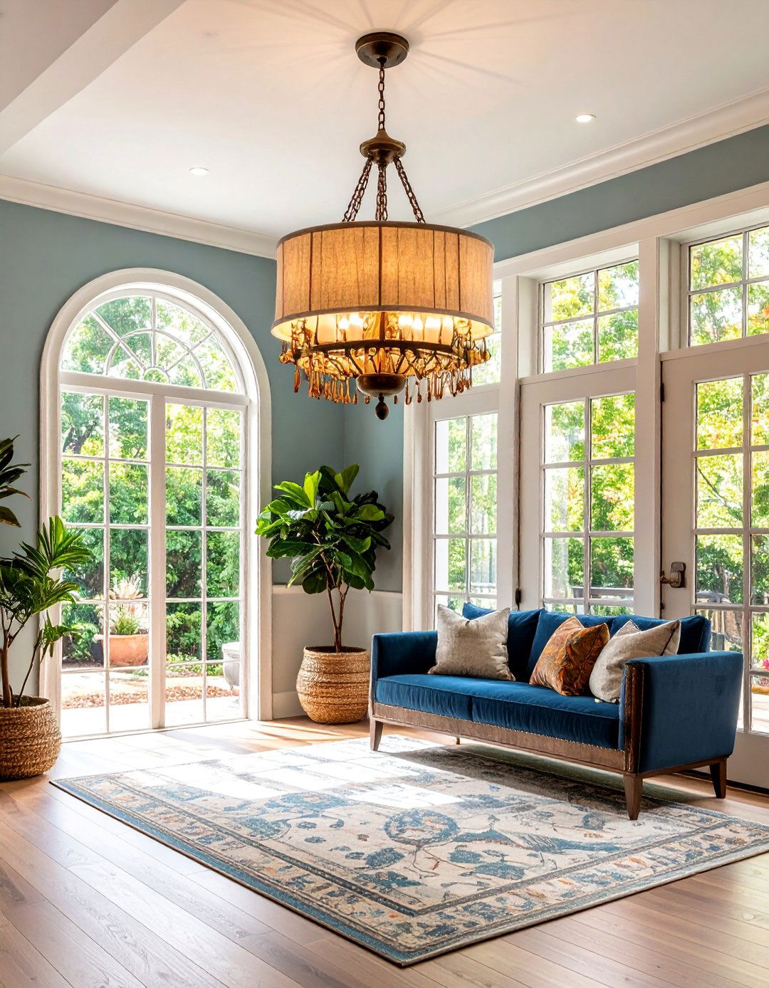 Antique Brass Chandelier with Fabric Drum Shade - 25 Entryway Lighting Ideas