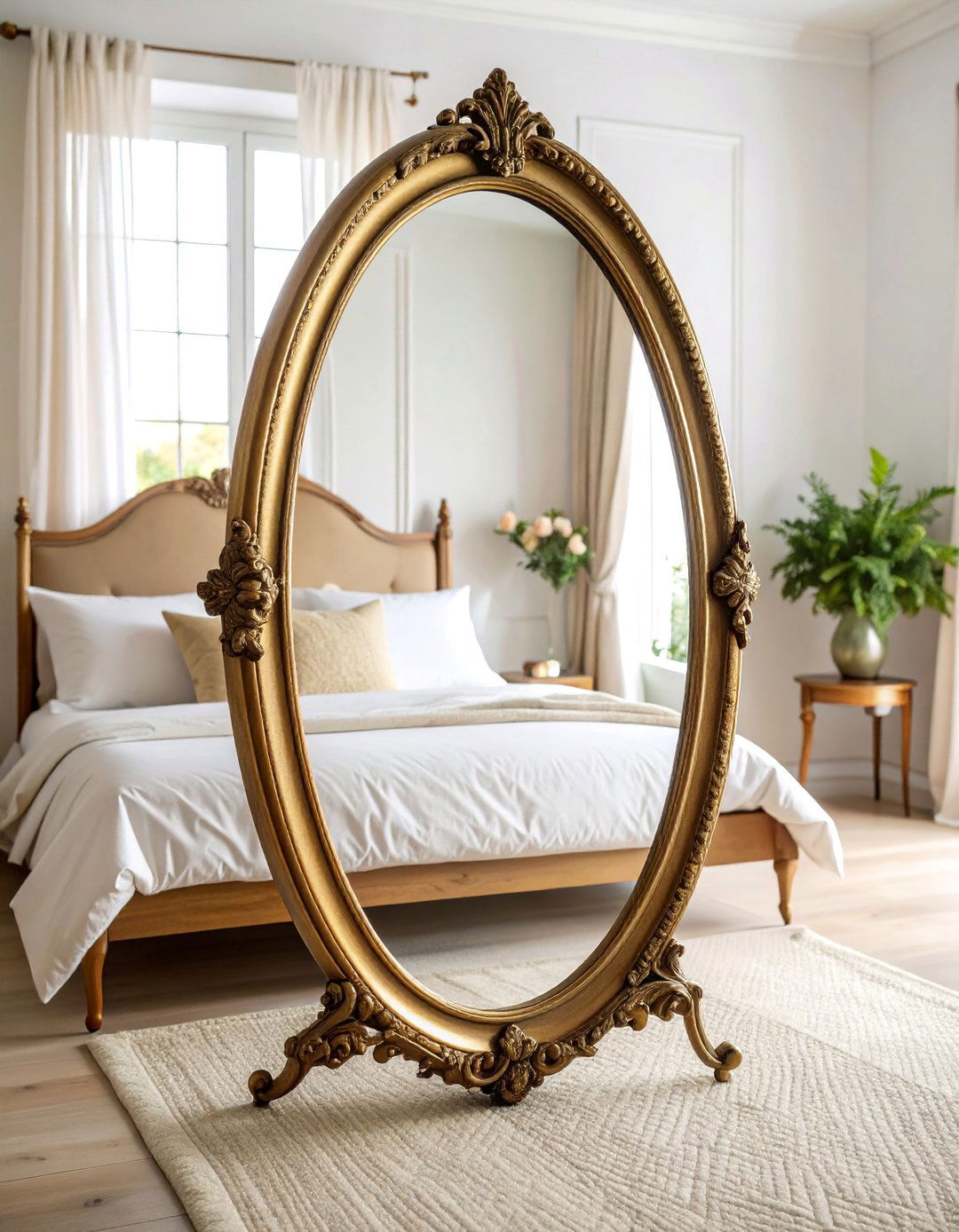Antique Brass Oval Mirror with Vintage Frame - 25 Bedroom Mirror Ideas