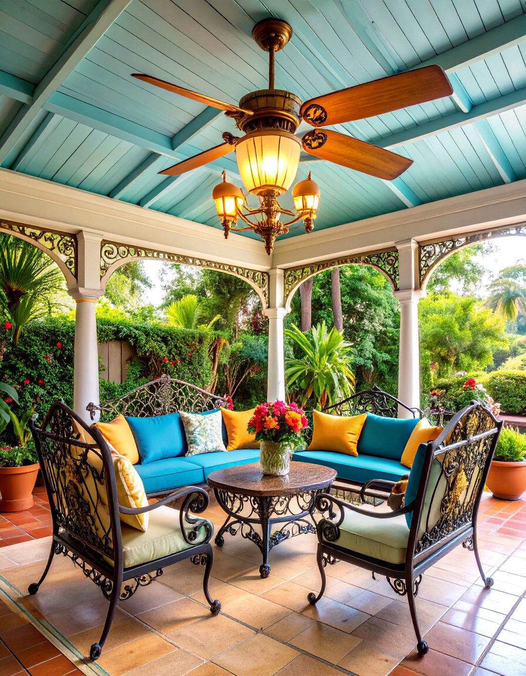 Antique Brass Patio Fan with Victorian Details - 25 Patio Fan Ideas