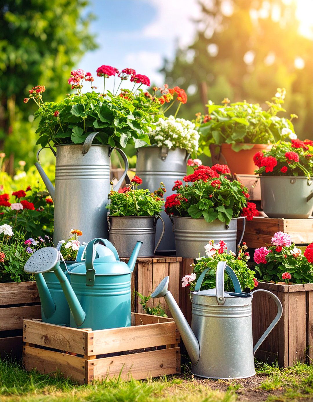 Antique Container Garden with Galvanized Planters - 25 Vintage Garden Ideas