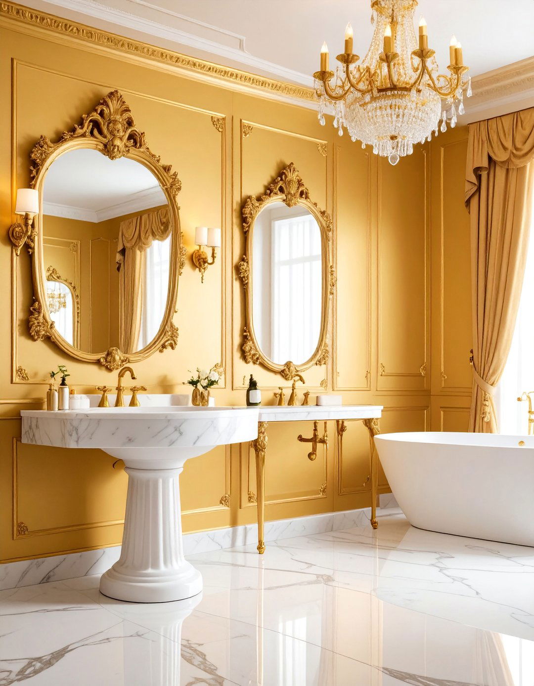 Antique Gold Powder Room Elegance - 25 Yellow Bathroom Ideas