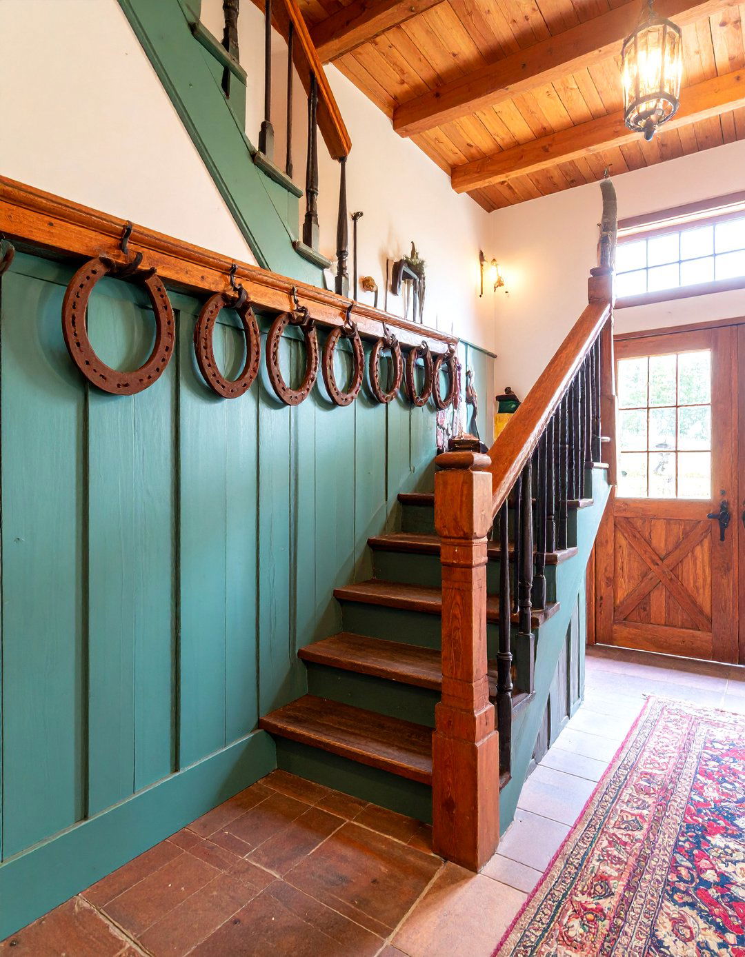 Antique Horseshoe and Iron Rod Combination - 25 Farmhouse Rustic Stair Railing Ideas