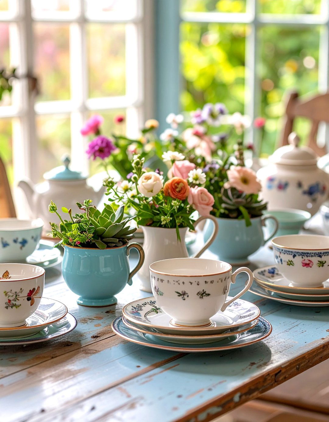 Antique Teacup Garden Centerpiece - 25 Centerpiece Ideas