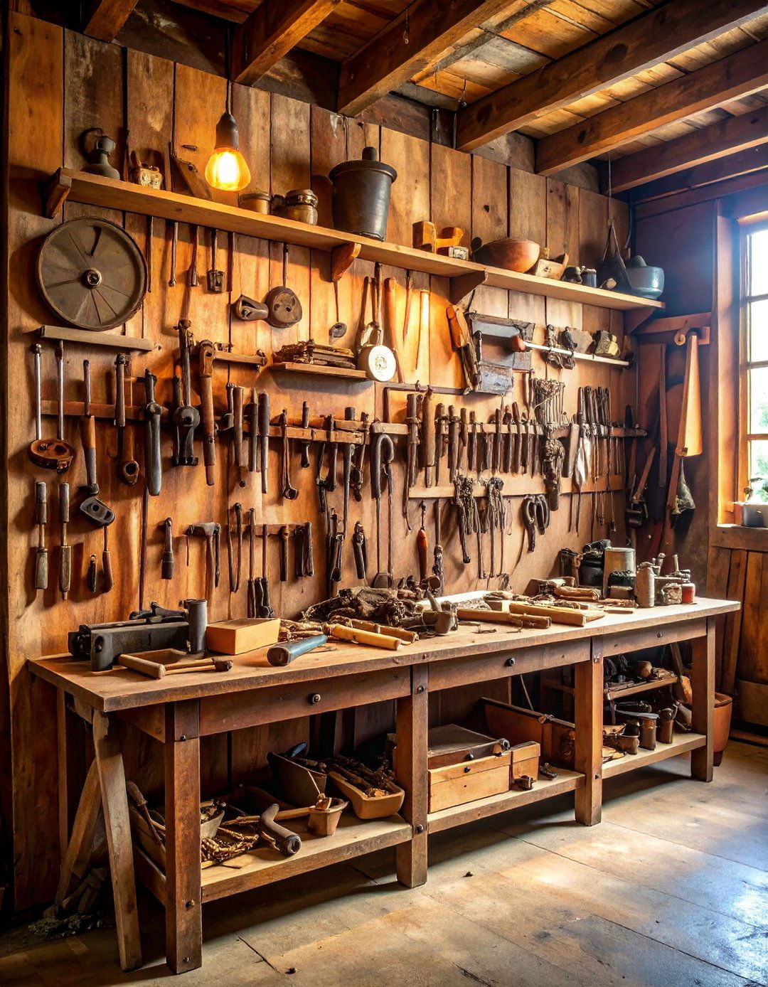 Antique Tool Display Wall with Functional Heritage - 25 Rustic Wall Decor Ideas