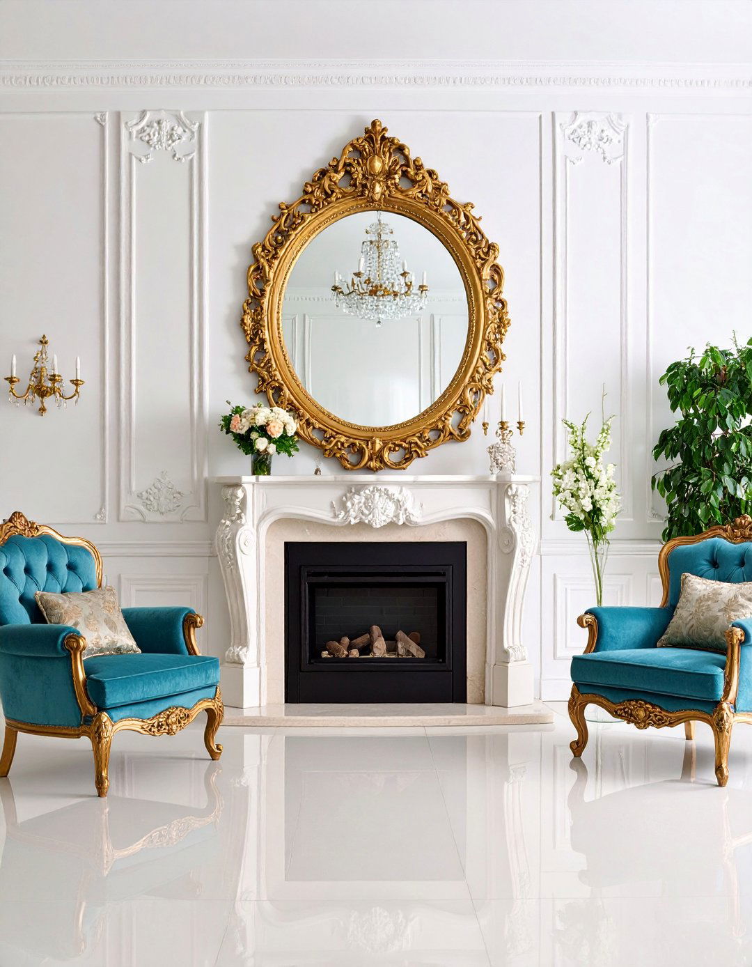 Antique Venetian Mirror with Etched Glass Details - 25 Mirror Over Fireplace Ideas