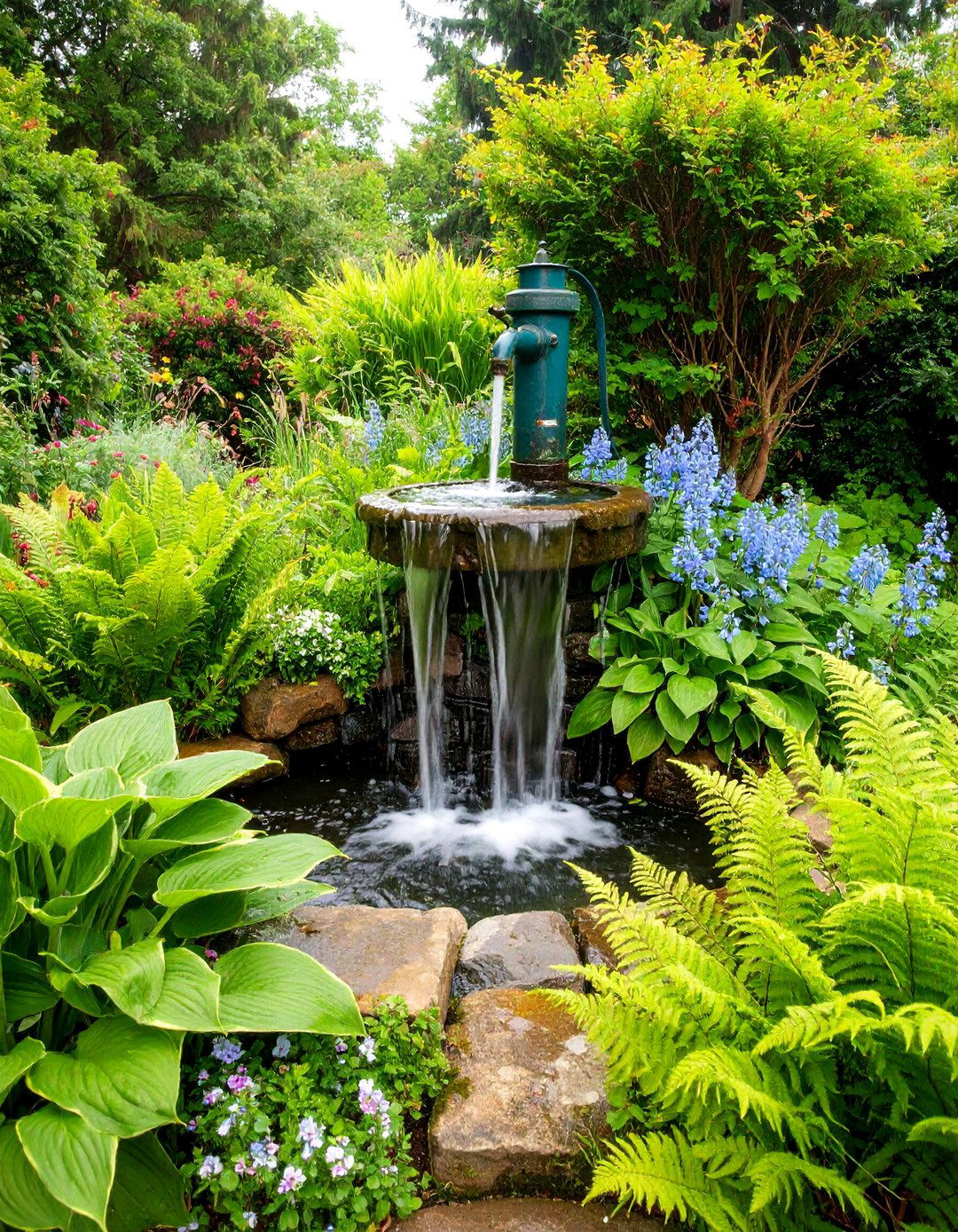 Antique Water Feature Garden with Stone Elements - 25 Vintage Garden Ideas