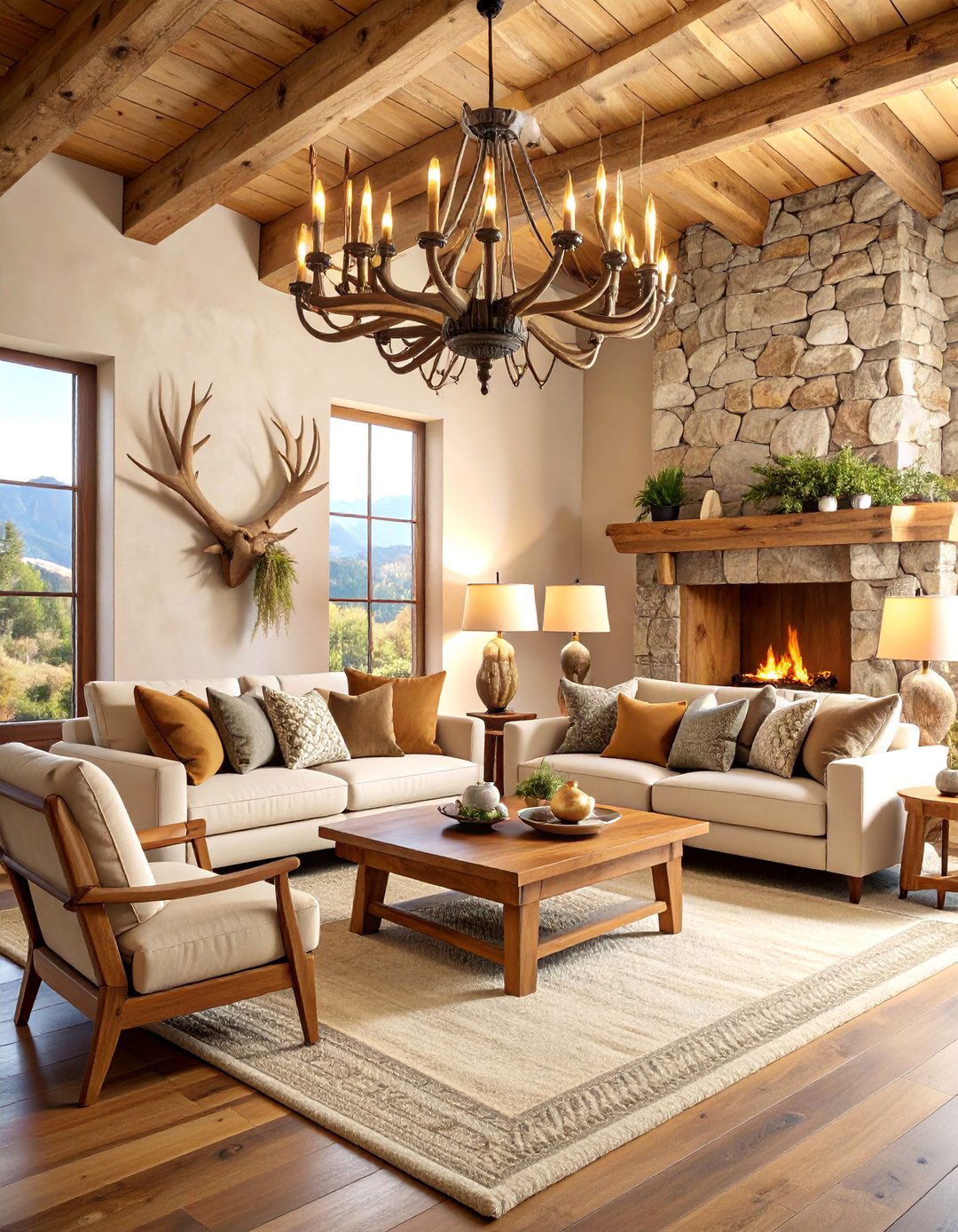Antler Chandelier Statement Living Room - 25 Western Living Room Ideas