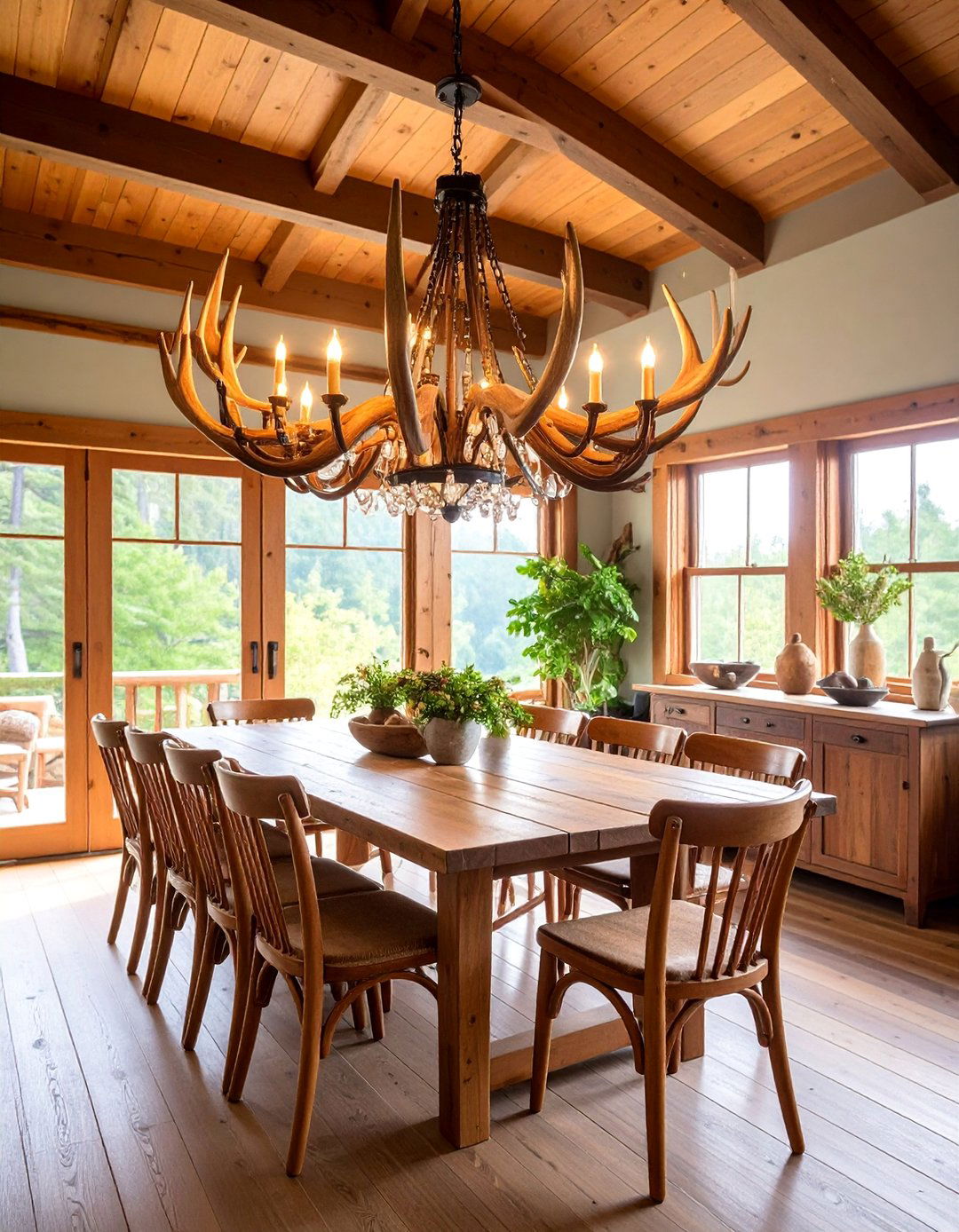 Antler Chandelier with Rustic Lodge Styling - 25 Small Dining Room Lighting Ideas