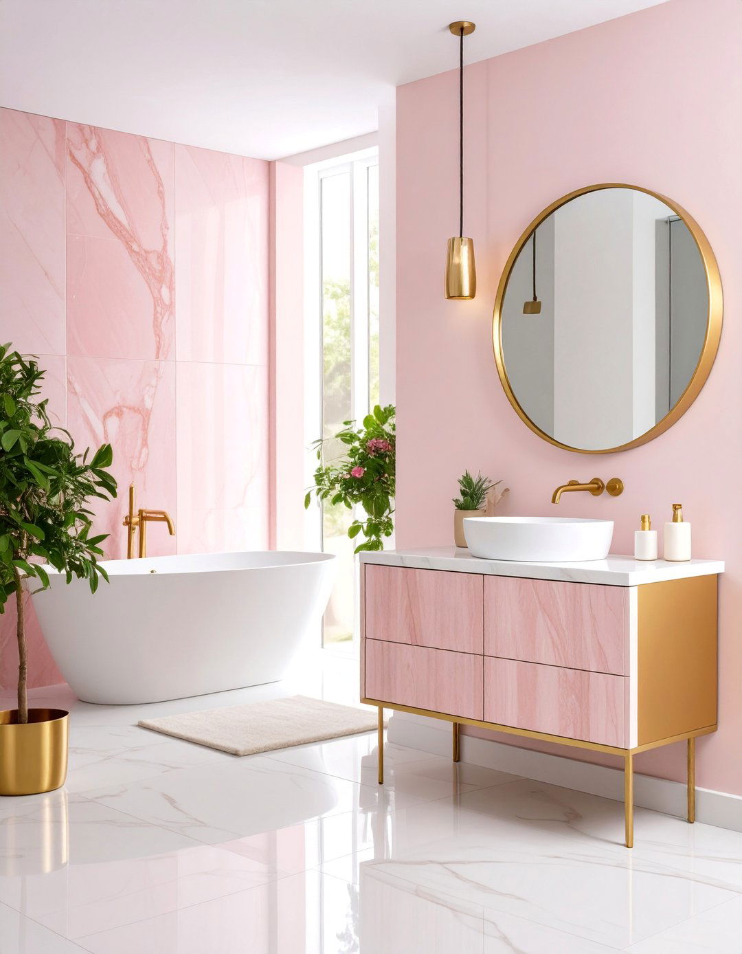 Apartment Bathroom with Colorful Marble and Brass Fixtures - 25 Apartment Bathroom Ideas