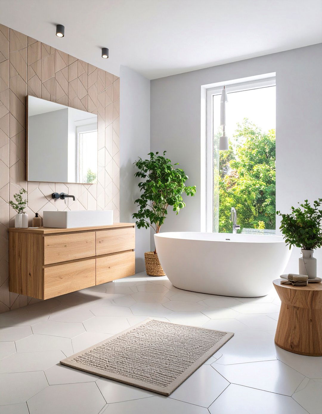 Apartment Bathroom with Hexagonal Tiles and Geometric Patterns - 25 Apartment Bathroom Ideas