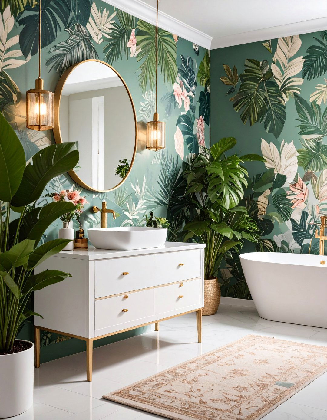 Apartment Bathroom with Statement Wallpaper and Bold Patterns - 25 Apartment Bathroom Ideas