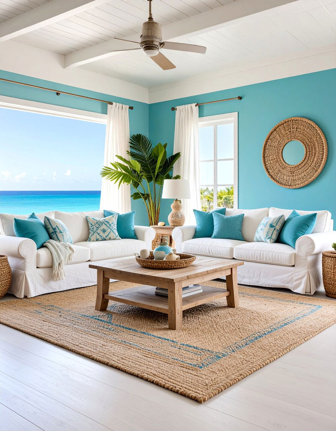 Aqua Blue Coastal Living Room - 25 Pastel Colour Ideas for Your Home