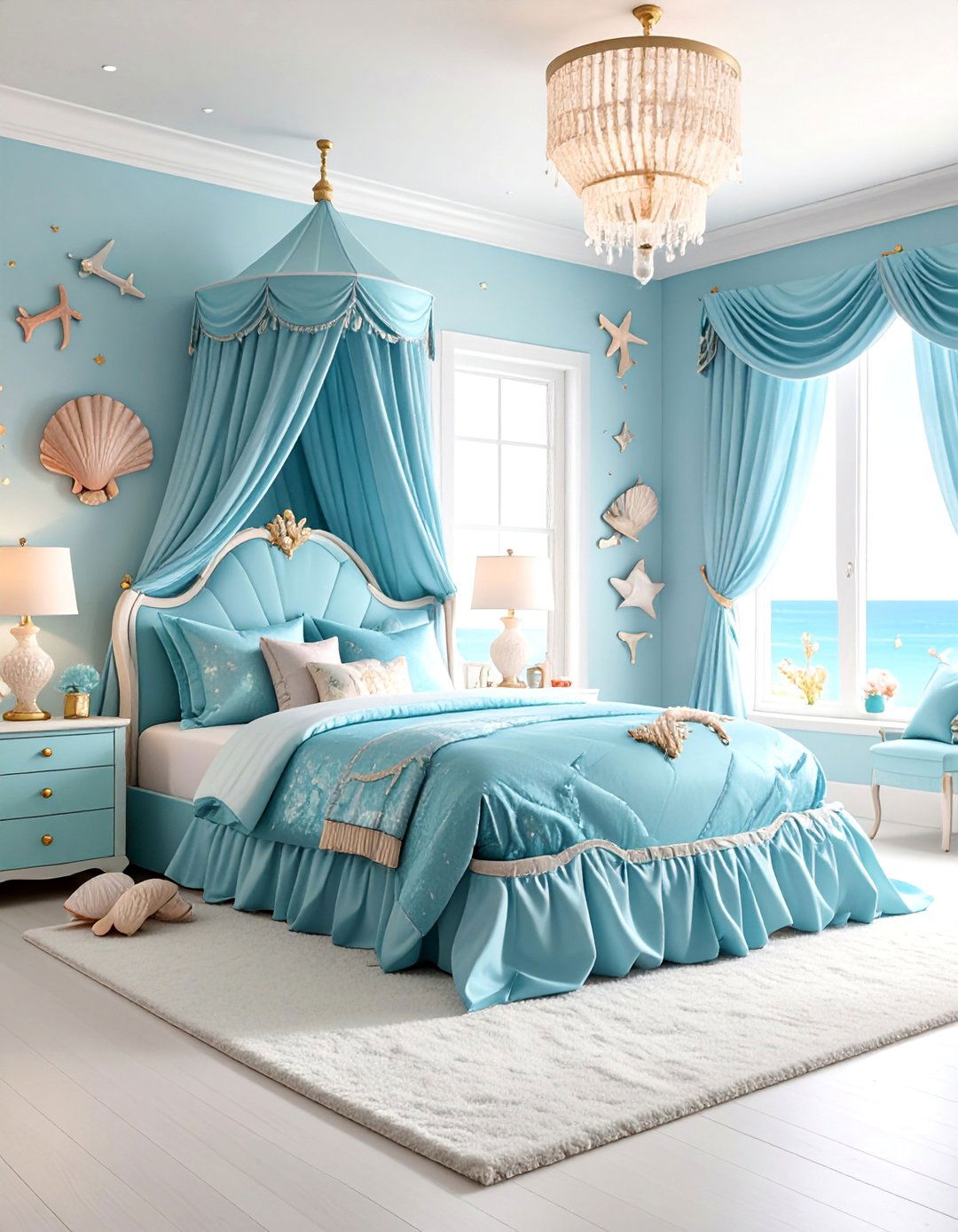 Aqua Blue Girls Bedroom with Mermaid Lagoon Fantasy - 25 Girls Blue Bedroom Ideas