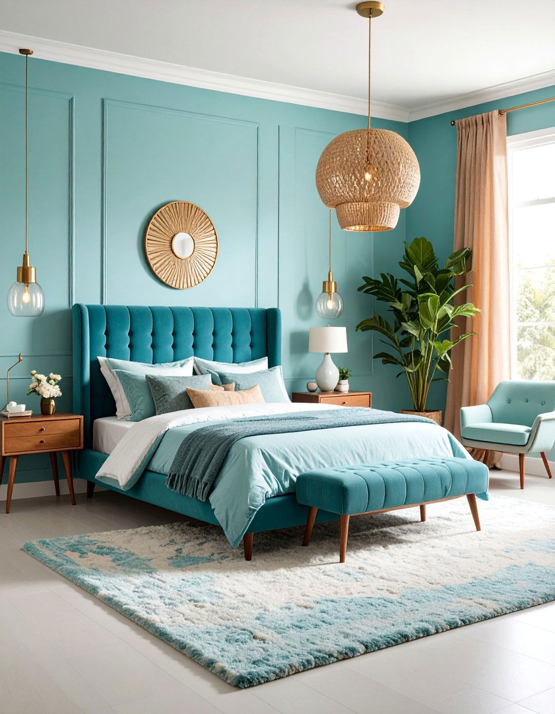 Aqua Blue Retro Bedroom - 25 Blue Bedroom Ideas