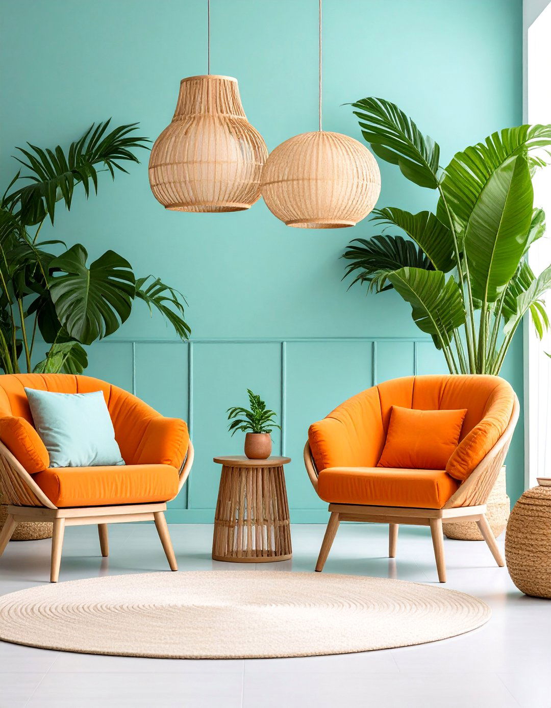 Aqua Blue and Mandarin Orange Tropical Paradise - 25 orange and blue living room ideas