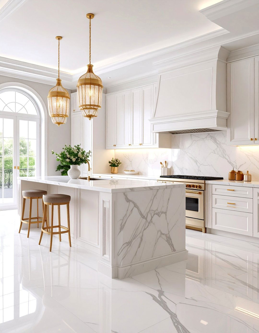 Arabesque Lantern Marble Tiles - 25 White Cabinet Kitchen Backsplash Ideas